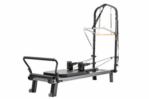 Allegro Nextgen Reformer with Tower by Balanced Body, side view.